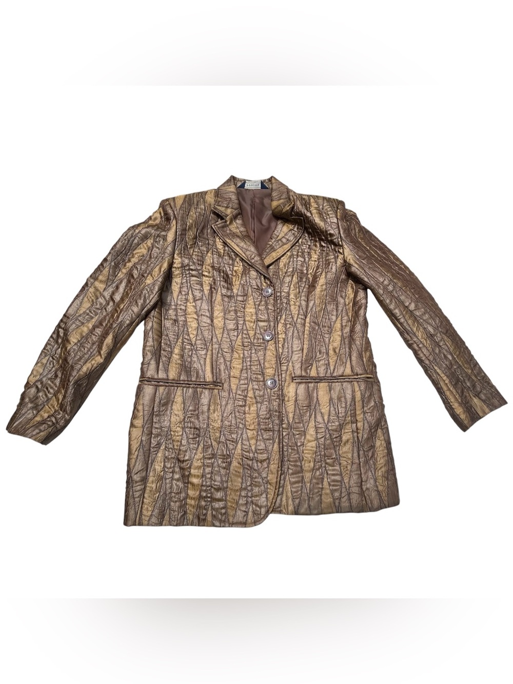 Vintage Peletti Lana Collezione Metallic Bronze Gold Crinkle Quilted Blazer M